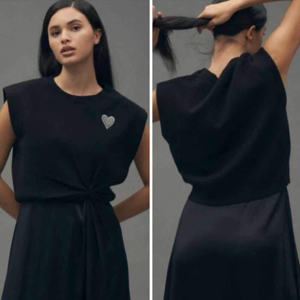 Anthropologie Gemini Black Onyx Heart Knit Sweater